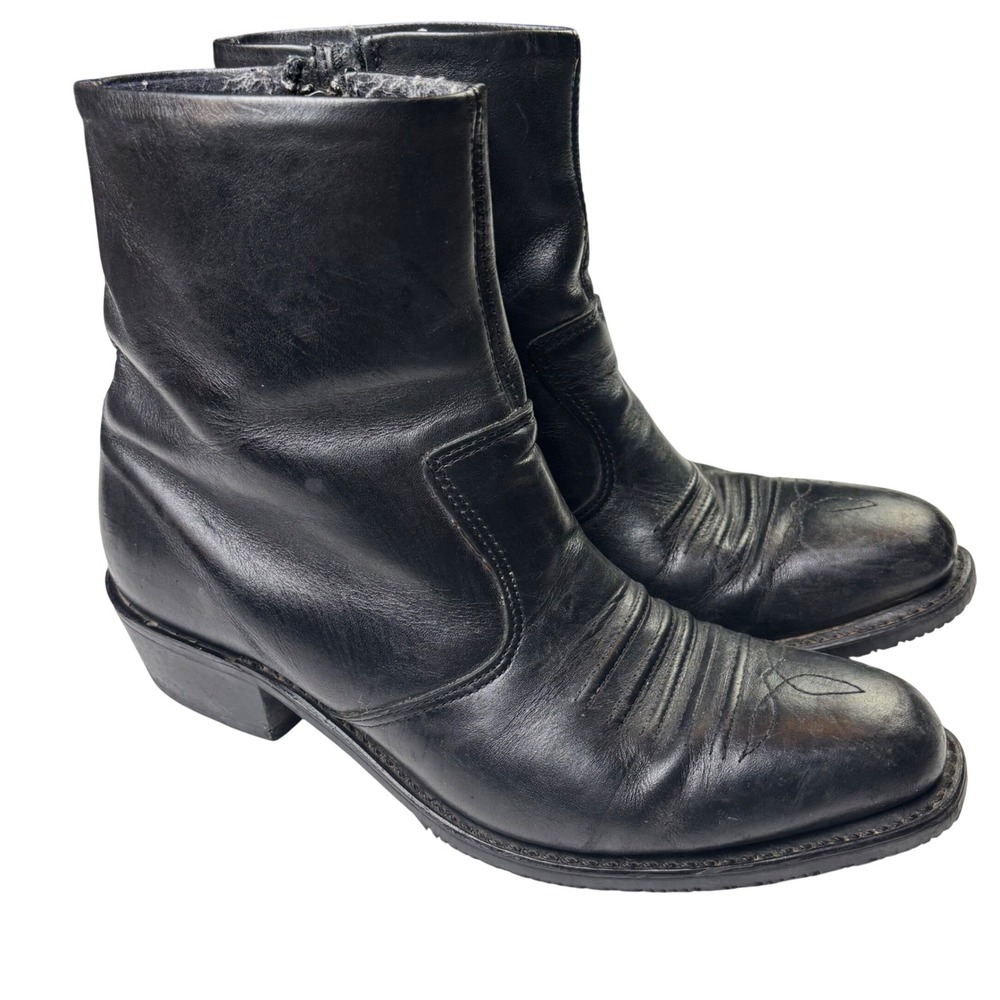 Double H Western Zip Boots Mens Size 9.5‎ Black Leather Cowboy Short Boots 1712